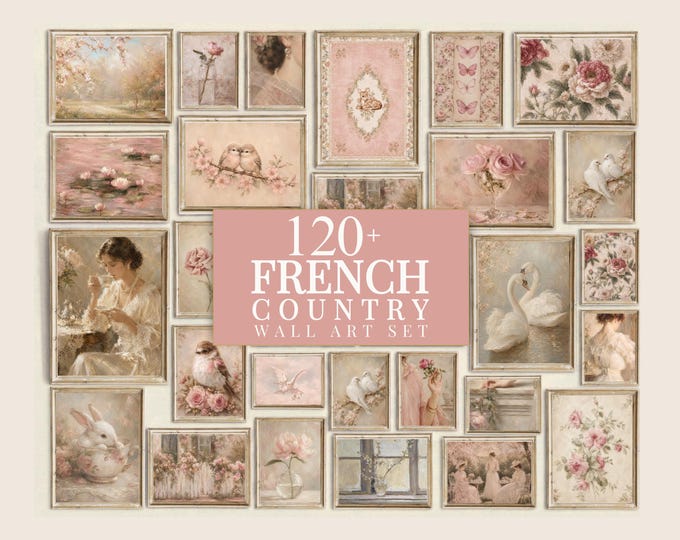 120+ Pink Vintage Gallery Wall Set, Cottagecore Aesthetic…