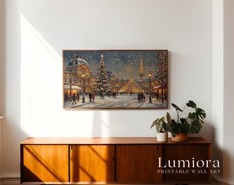 Samsung Frame TV Art Paris Christmas • Louvre Pyramid • Eiffel Tower Winter Painting • Vintage Holiday Wall Art, image 3