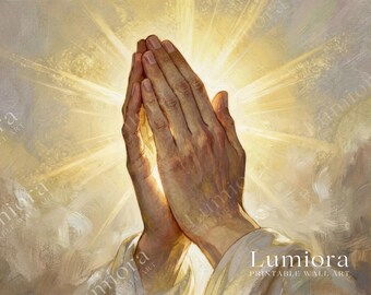 Praying Hands TV Art, Divine Light Christian Oil Painting, Spiritual Faith Samsung Frame TV Art, Grace and Prayer Wall Art Decor, image 7