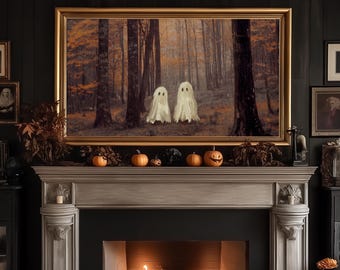Halloween Frame TV Art, Ghosts in Autumn Forest, Vintage Fall Oil Painting, Spooky Halloween Tv Art, image 4