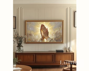 Praying Hands TV Art, Divine Light Christian Oil Painting, Spiritual Faith Samsung Frame TV Art, Grace and Prayer Wall Art Decor, image 5