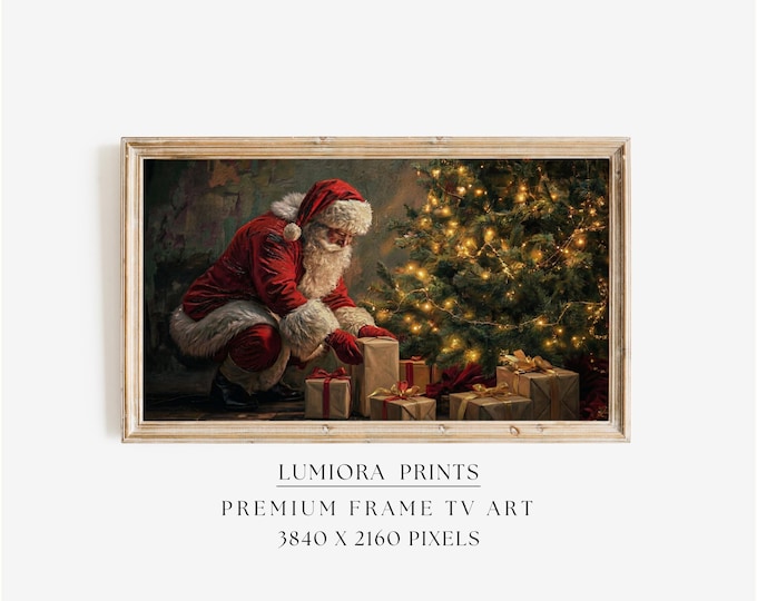 Samsung Frame TV Art Christmas Santa Putting Gifts •…