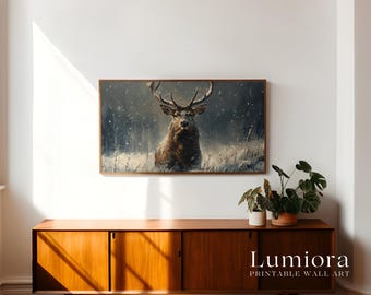 Samsung Frame TV Art Winter Deer • Rustic Woodland Stag Painting • Nordic Christmas Cabin Decor • Cozy Winter Wall Art Digital Download, image 3