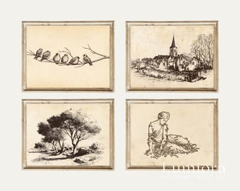 120+ Vintage Sketch Wall Art Set, Minimalist Sketch Print, Antique Sketches, European Sketch, Botanical Sketch, Portrait Sketch Gallery, image 13