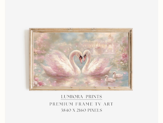 Romantic Pink Swans Samsung Frame TV Art