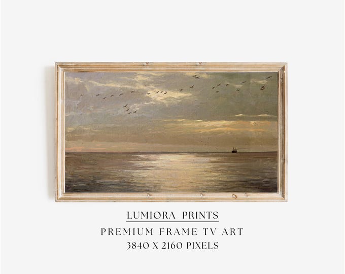 Birds Flying Over Ocean TV Art, Sacred Coastal Sunset…