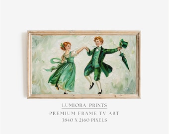 St. Patrick’s Day Samsung Frame TV Art, Irish Dancers TV Decor, Green Aesthetic Screen Art, Lucky Clover Holiday Background, image 1