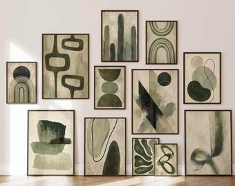 300+ Green Abstract Wall Art Set, Sage Green Gallery Wall, Mid Century Modern Prints, Japandi Decor, image 3