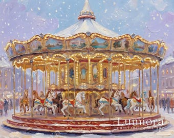 Christmas Carousel Market Samsung Frame TV Art • Festive Winter Town Square • Holiday Fair Lights Wall Art • Cozy Christmas Screen Decor, image 7