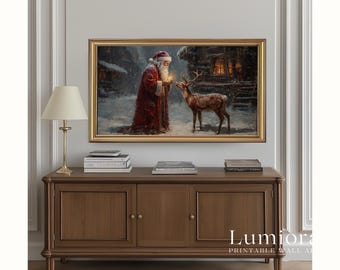 Samsung Frame TV Art Christmas Santa & Reindeer • Vintage Oil Painting • Cozy Cabin Winter Scene • Holiday Wall Art Digital Download, image 5