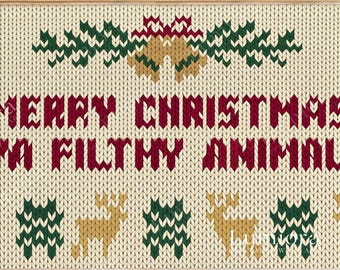 Christmas Quote Wall Art for Samsung Frame TV – Merry Christmas Ya Filthy Animal Knit Style Holiday Artwork, image 7