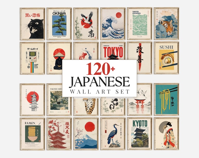 120+ Japanese Wall Art Set, Japandi Gallery Wall, Ukiyo-e…