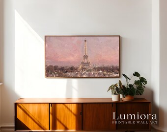 Samsung Frame TV Art Valentine's Day, Pink Paris Eiffel Tower Oil Painting, Dreamy Pastel Cityscape, Romantic Travel, Coquette, 4K, image 3