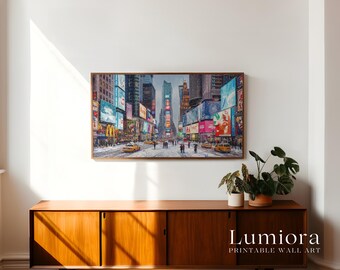 Samsung Frame TV Art Christmas – New York Times Square Winter Cityscape, NYC Snow Night, Holiday Urban Painting, 4K Digital Art, image 3