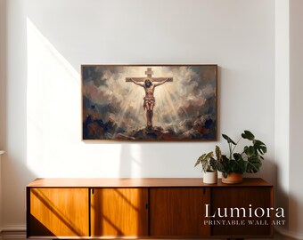 Crucifixion of Jesus TV Art, Christ on the Cross Christian Oil Painting, Good Friday Samsung Frame TV Art, Spiritual Passion of Christ Decor, image 3