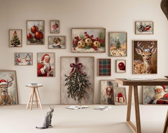 800+ Christmas Wall Art Set, Vintage Holiday Gallery Wall, Santa Claus Painting, Christmas Prints Bundle, Trendy Winter Decor Printables, image 6