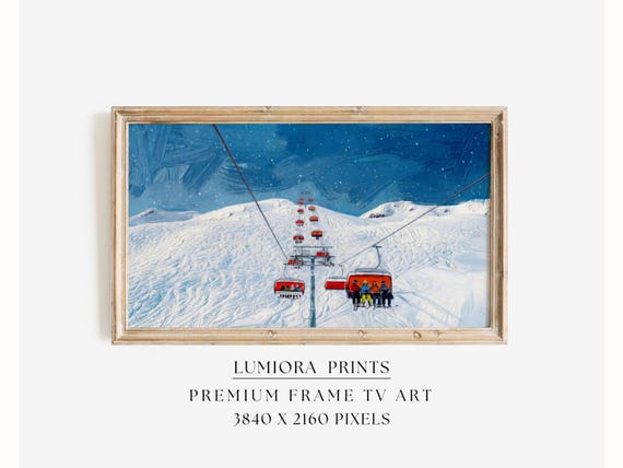 Ski Lift Winter Landscape Samsung Frame TV Art • Snowy Mountain Chairlift Scene 