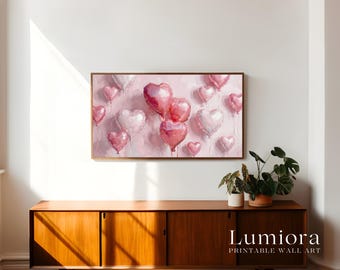 Romantic Pink Heart Balloons Samsung Frame TV Art, Valentine's Day Decor, Abstract Love Symbol, Modern Oil Painting, Soft Pastel Wall Art,4K, image 3
