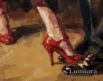 Romantic Red High Heels Samsung Frame TV Art, Dancing Couple Feet, Vintage Oil Painting, Valentine's Day Decor, Passionate Tango, 4K, image 4