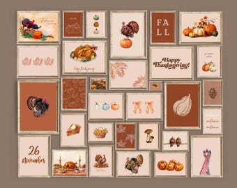 50+ Thanksgiving Prints, Fall Gallery Wall, Turkey Painting Set, Autumn Wall Decor, Give Thanks Poster, Thanksgiving Art, image 9