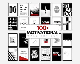 100+ Motivational Wall Art Set, Office Wall Art, Inspirational Quotes, Minimalist Poster, Motivational Decor, Typography Art Print Bundle, image 1