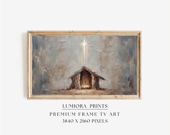 Minimalist Nativity Samsung Frame TV Art, Christmas Manger Screen Decor, Christian Religious Oil Painting, Spiritual TV Art, 4K, image 1
