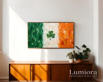 Ireland Flag Samsung Frame TV Art, St. Patrick’s Day Lucky Shamrock Decor, Impressionist Irish Heritage Oil Painting, 4K, image 3