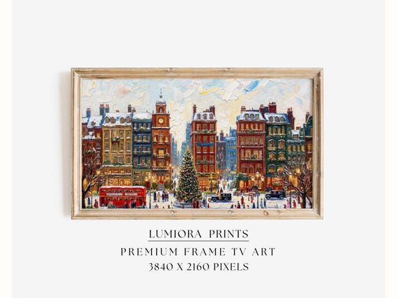 Samsung Frame TV Art Christmas City Scene • Festive European Town Winter Paintin