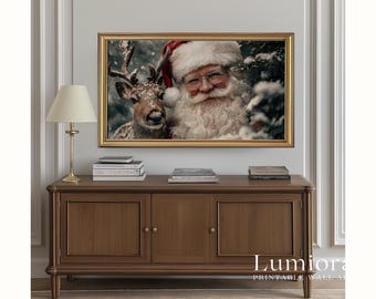 Samsung Frame TV Art Santa & Reindeer • Vintage Christmas Painting • Cozy Holiday Wall Art • Winter Decor Digital Download, image 5