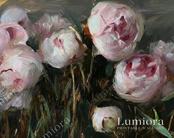 Romantic Pink Peonies Samsung Frame TV Art, Moody Floral Oil Painting, Gold Accent Botanical Decor, Textured Abstract Flower Field, 4K, image 7