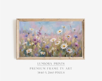 Spring Flower Field Samsung Frame TV Art, Wildflower Meadow Oil Painting, Floral TV Decor, Cottagecore Wall Art, Summer Screen Art, image 1