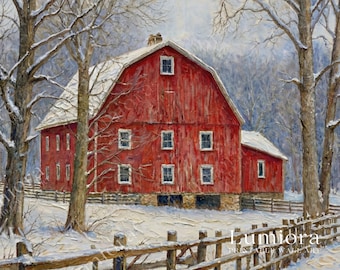 Samsung Frame TV Art Winter Barn Landscape • Red Farmhouse Painting • Rustic Country Christmas Wall Art, image 7