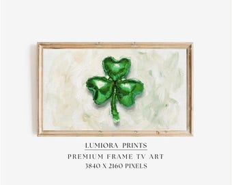 St. Patrick’s Day Samsung Frame TV Art, Lucky Clover TV Decor, Green Aesthetic Screen Art, Irish Holiday Background, March 17th TV Art, 4K, image 1