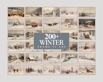 200+ Winter Frame TV Art Bundle, Vintage Snowy Landscape Oil Paintings, Christmas Village Art, Rustic Holiday TV Art, image 1