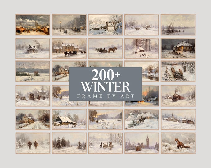 200+ Winter Frame TV Art Bundle, Vintage Snowy Landscape…