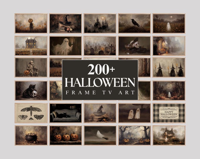 200+ Halloween Frame TV Art Bundle, Vintage Moody Ghost…