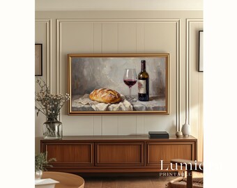 Bread and Wine Samsung Frame TV Art, Christian Religious Still Life Painting, Last Supper Elements, Spiritual TV Art, 4K, image 5