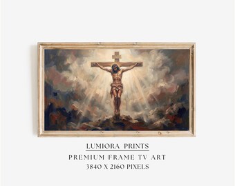 Crucifixion of Jesus TV Art, Christ on the Cross Christian Oil Painting, Good Friday Samsung Frame TV Art, Spiritual Passion of Christ Decor, image 1