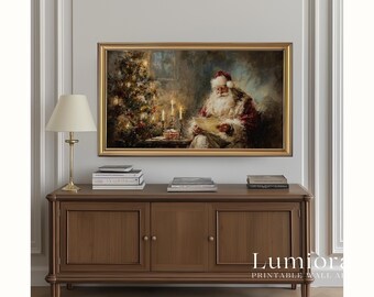 Samsung Frame TV Art Santa Reading Book • Vintage Oil Painting • Cozy Holiday Decor • Classic Christmas Tree Candlelight Art, image 5