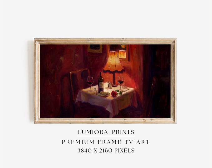 Romantic Candlelight Dinner Samsung Frame TV Art, Wine and…