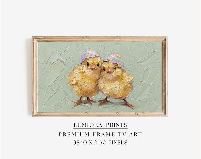 Vintage Easter Baby Chicks Frame Tv Art, Spring Oil…
