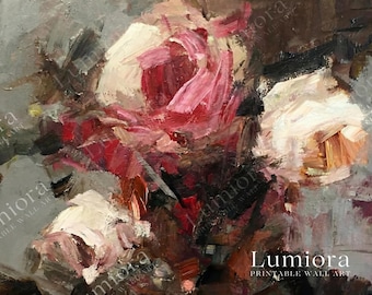 Romantic Pink Roses Samsung Frame TV Art, Abstract Floral Oil Painting, Textured Wildflower Still Life, Impressionist Decor, 4K, image 7