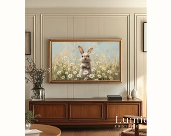 Easter Bunny Samsung Frame TV Art, Spring TV Decor, Cute Rabbit Oil Painting, Holiday Digital Download, 4K TV Screen Art, image 5