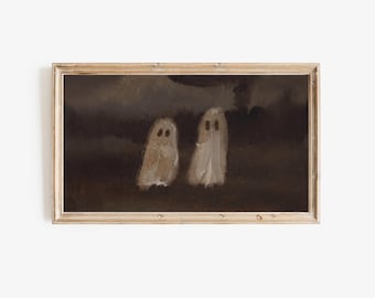 Halloween Frame TV Art, Two Ghosts Vintage Oil Painting, Moody Dark Academia Halloween Decor, Minimalist Ghost Art, Digital Download TV, image 6