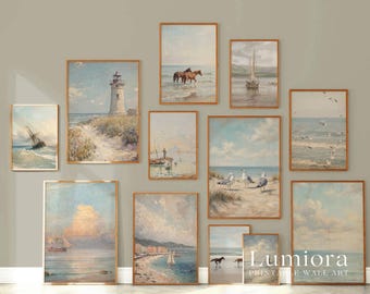 50+ Coastal Gallery Wall, Coastal Wall Art Set, Nautical Prints, Beach Wall Art, Seascape Painting, Retro Coastal Art, Ocean Prints, image 3