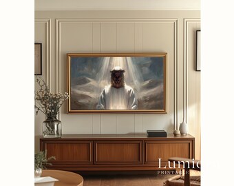 Jesus Crown of Thorns TV Art, Christ Under Divine Light Christian Oil Painting, Passion of Jesus Samsung Frame TV Art, Spiritual Faith Art, image 5