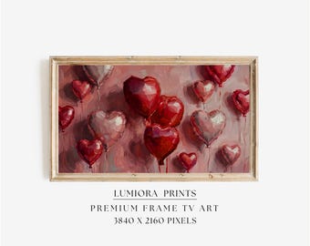 Valentine Frame TV Art Set | Romantic Red and Pink Balloons TV Art | Classic Love & Rose Aesthetic | Samsung Frame TV Valentine Decor, image 1