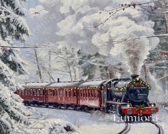 Christmas Train Scene Samsung Frame TV Art • Holiday Express Train Wall Art • Snowy Winter Railway Painting • Cozy Christmas Decor, image 7