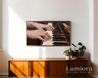 Samsung Frame TV Art Valentine's Day, Hands Playing Piano Oil Painting, Romantic Love Song, Classical Music Decor, Musician Gift, 4K, image 3
