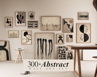 300+ Abstract Gallery Wall Art Set, Neutral Wall Prints, Beige and Black Abstract Posters, Modern Minimalist Decor, Boho Print Bundle, image 1